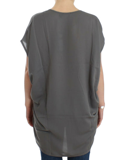 T-shirt long col V gris