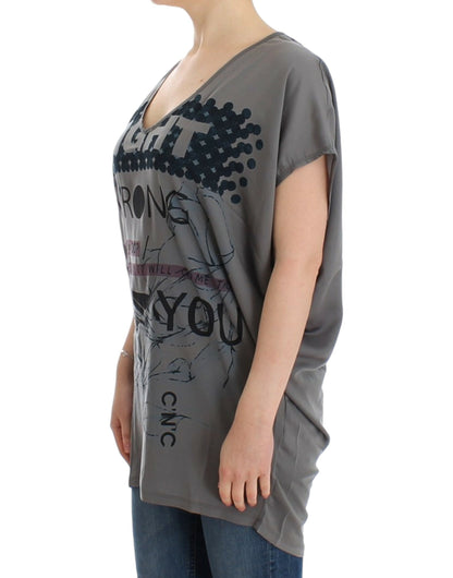 T-shirt long col V gris