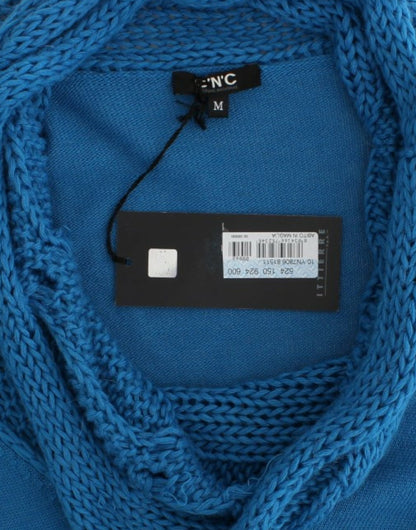 Blauer Strickpullover mit U-Ausschnitt