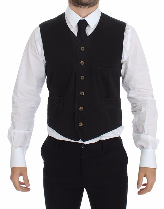 Blazer gilet in viscosa di cotone nero