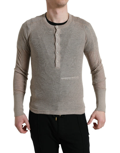 Dolce &amp; Gabbana Eleganter beigefarbener Henley-Kaschmirpullover