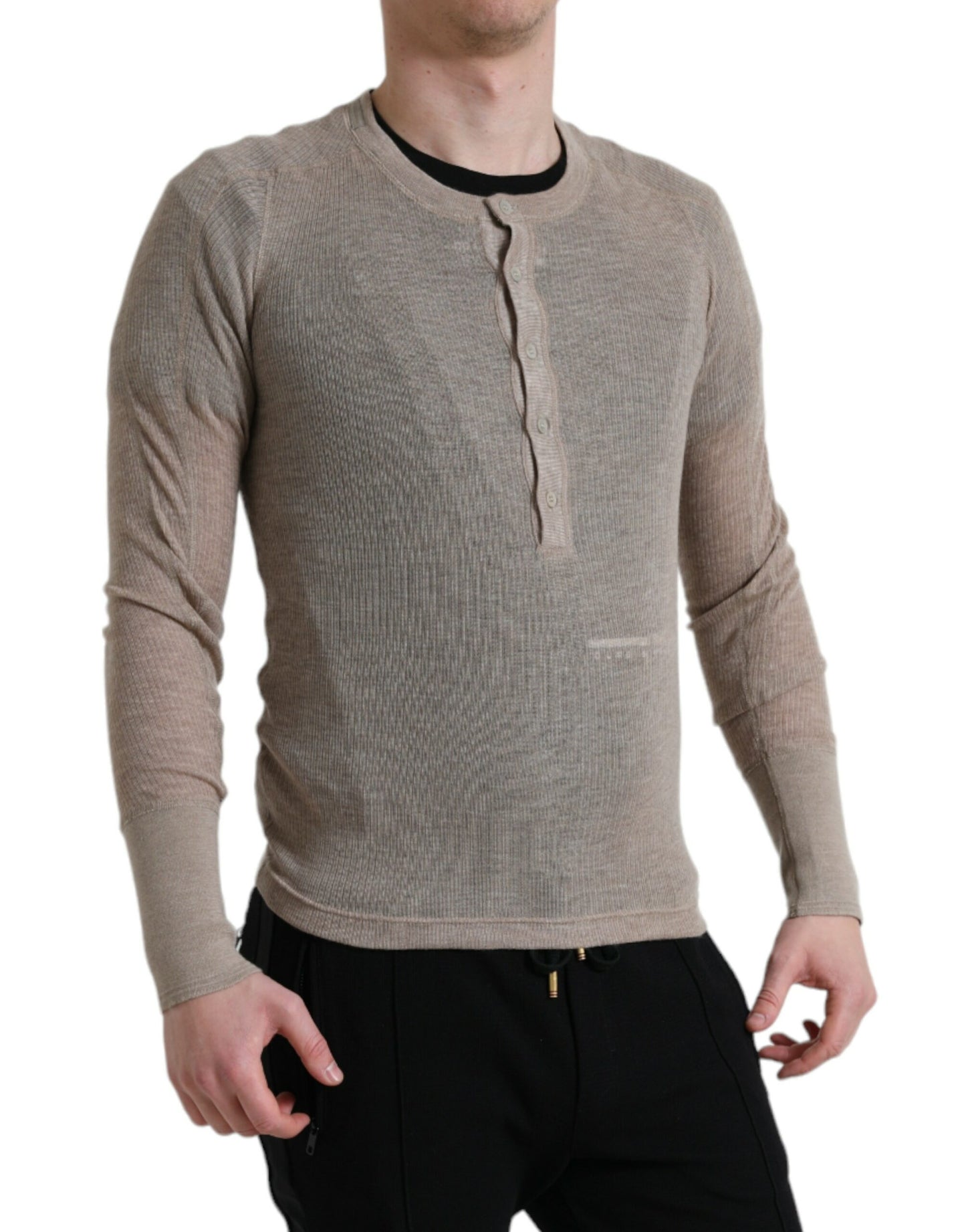 Dolce &amp; Gabbana Eleganter beigefarbener Henley-Kaschmirpullover