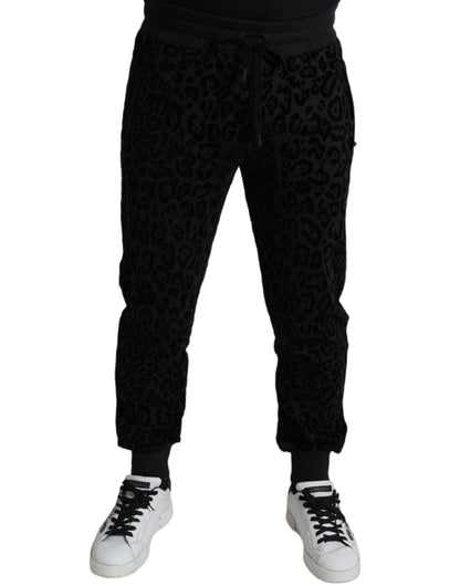 Pantaloni jogger slim fit in cotone leopardato nero