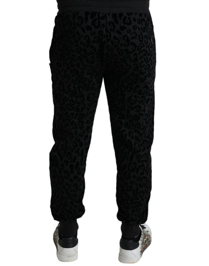 Pantaloni jogger slim fit in cotone leopardato nero