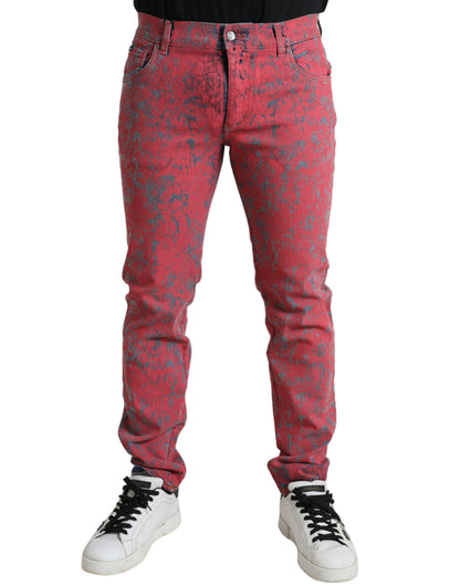 Dolce &amp; Gabbana – Rote Skinny-Jeans mit Batikmuster