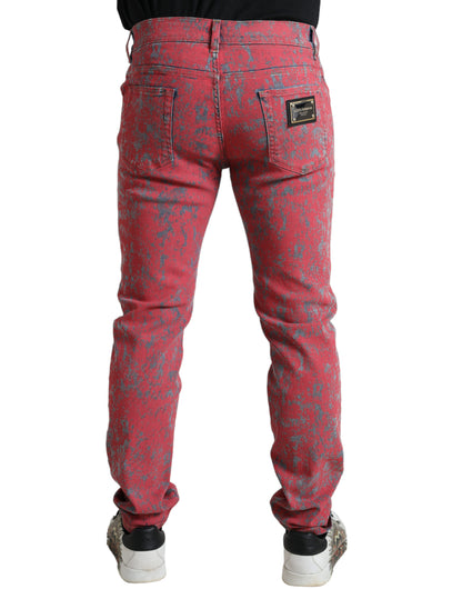 Dolce &amp; Gabbana – Rote Skinny-Jeans mit Batikmuster