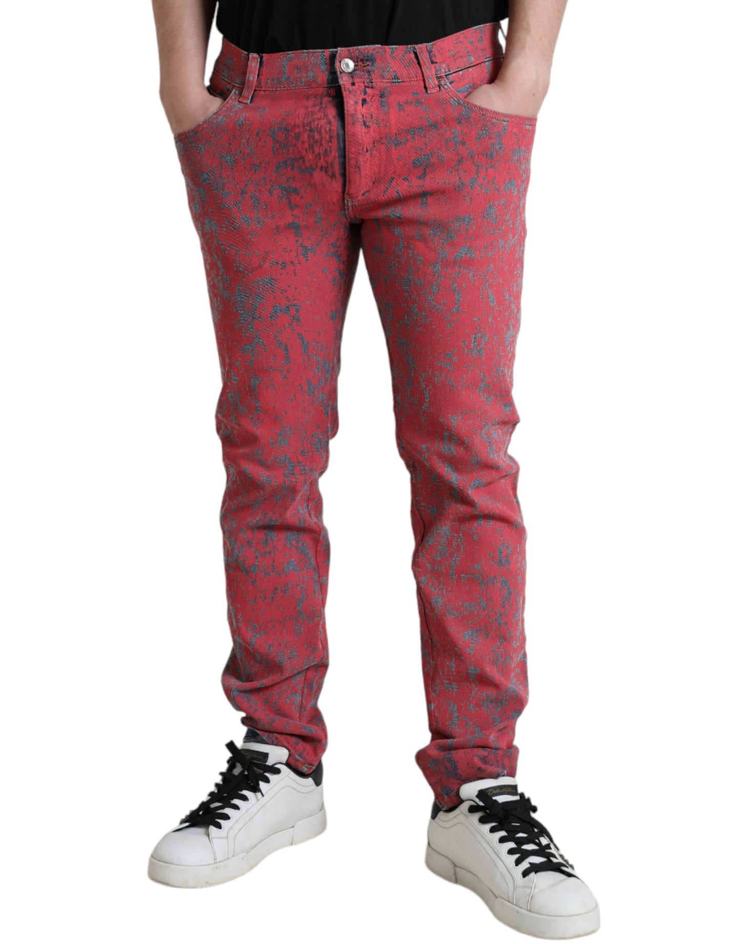 Dolce &amp; Gabbana – Rote Skinny-Jeans mit Batikmuster