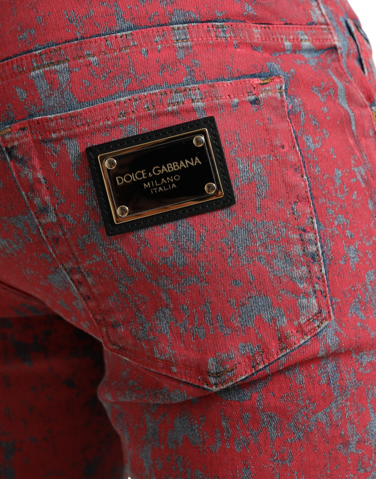 Dolce &amp; Gabbana – Rote Skinny-Jeans mit Batikmuster