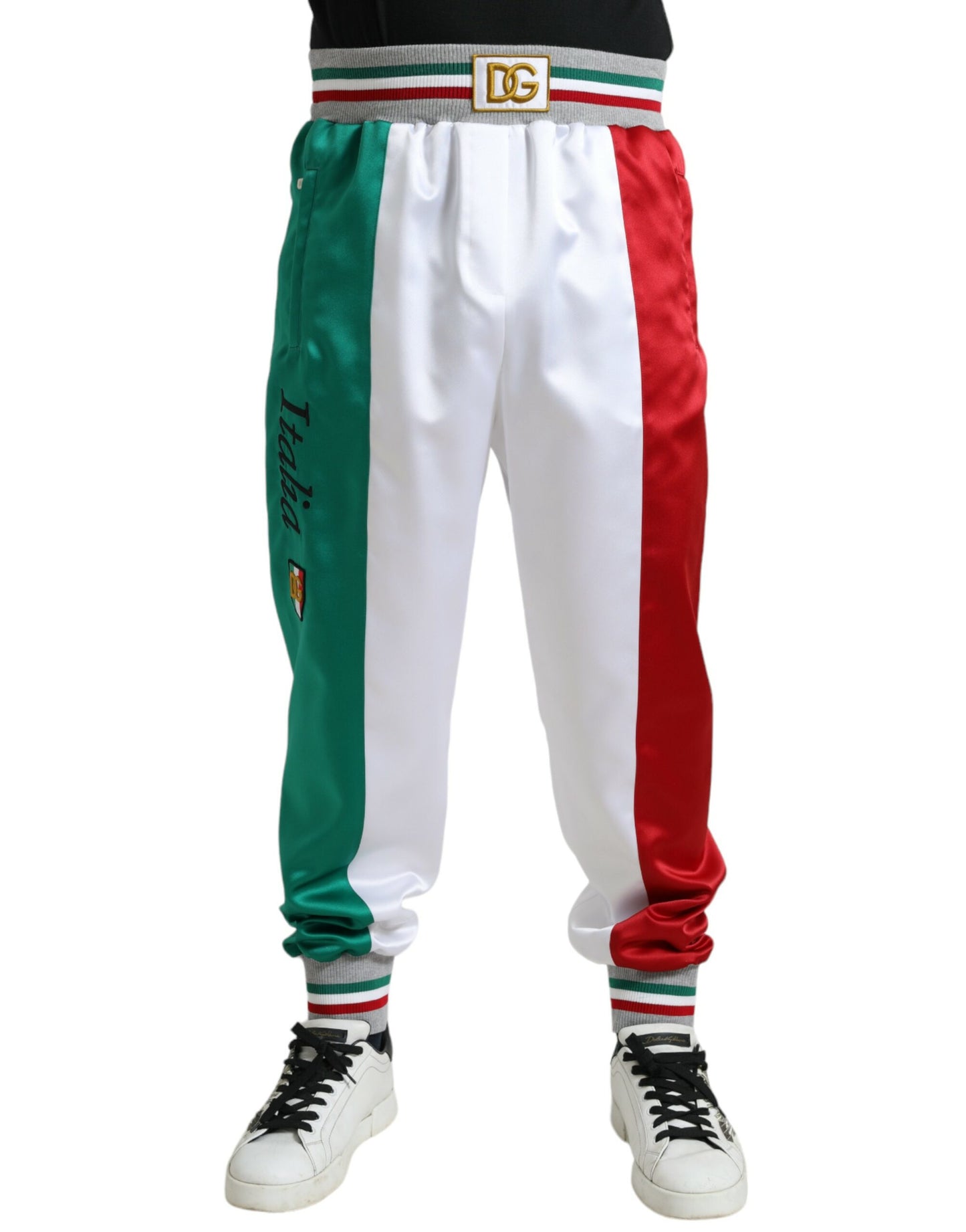 Pantaloni jogger slim con toppa italiana multicolor