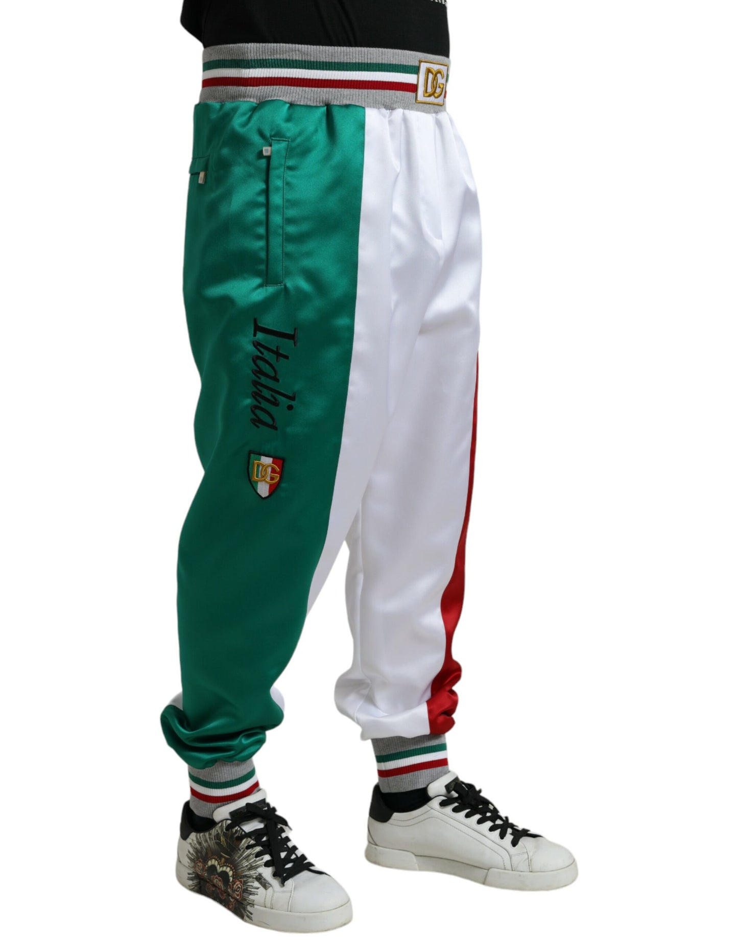 Pantaloni jogger slim con toppa italiana multicolor