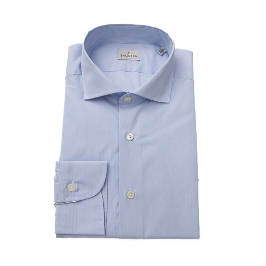 Camicia Elegante in Cotone Azzurro con Collo Francese