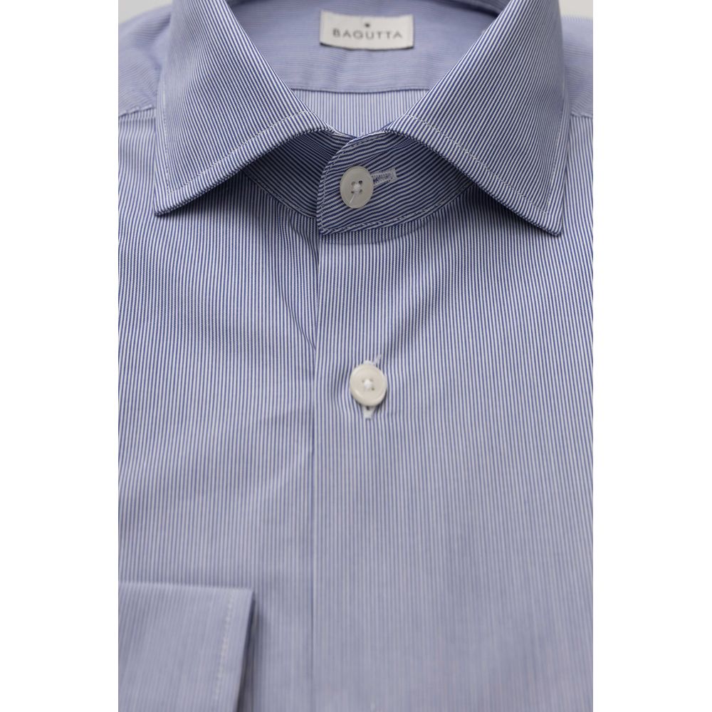 Camicia Elegante Azzurra Vestibilità Media con Collo Francese