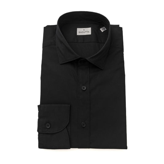 Elegante camicia nera slim-fit con colletto francese