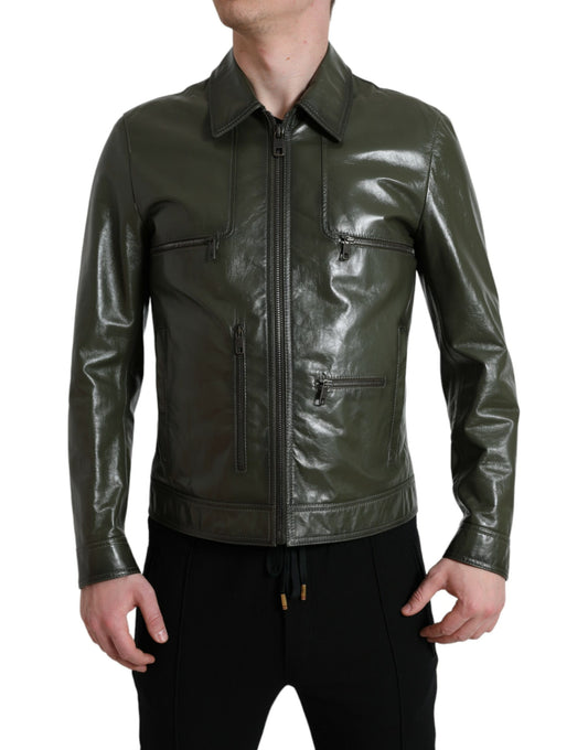 Dolce &amp; Gabbana Smaragdgrüne Elegance Bikerjacke aus Leder