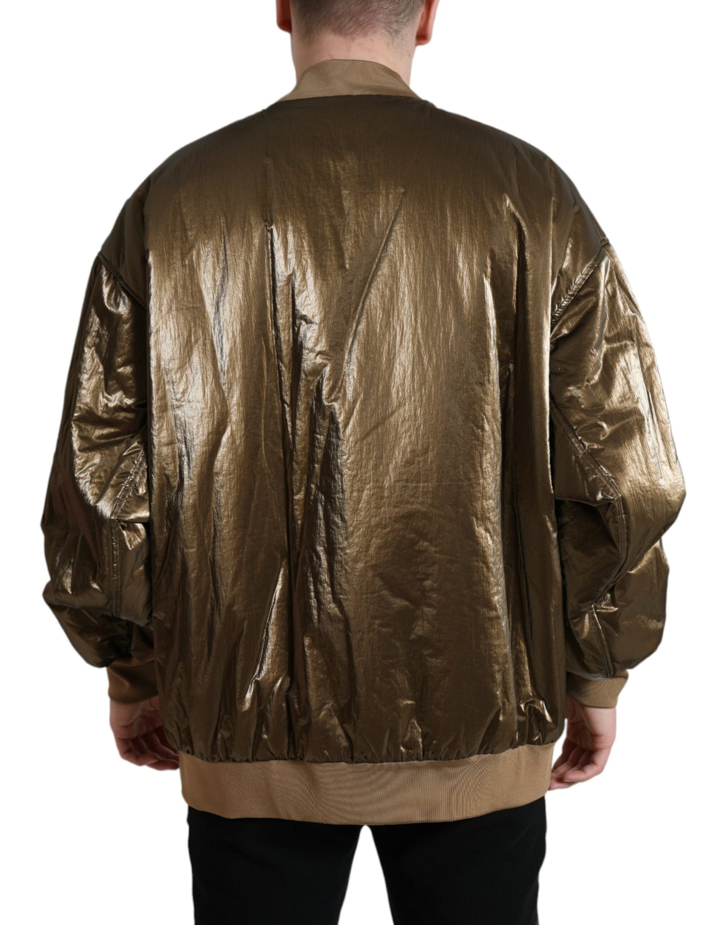 Bomber da uomo con zip intera in nylon bronzo