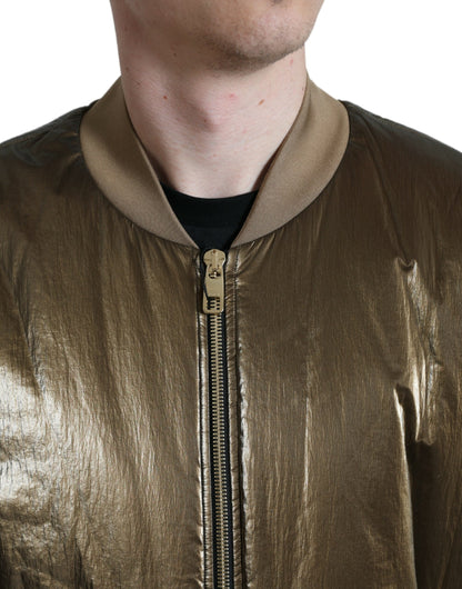 Bomber da uomo con zip intera in nylon bronzo