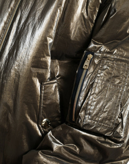 Bomber da uomo con zip intera in nylon bronzo