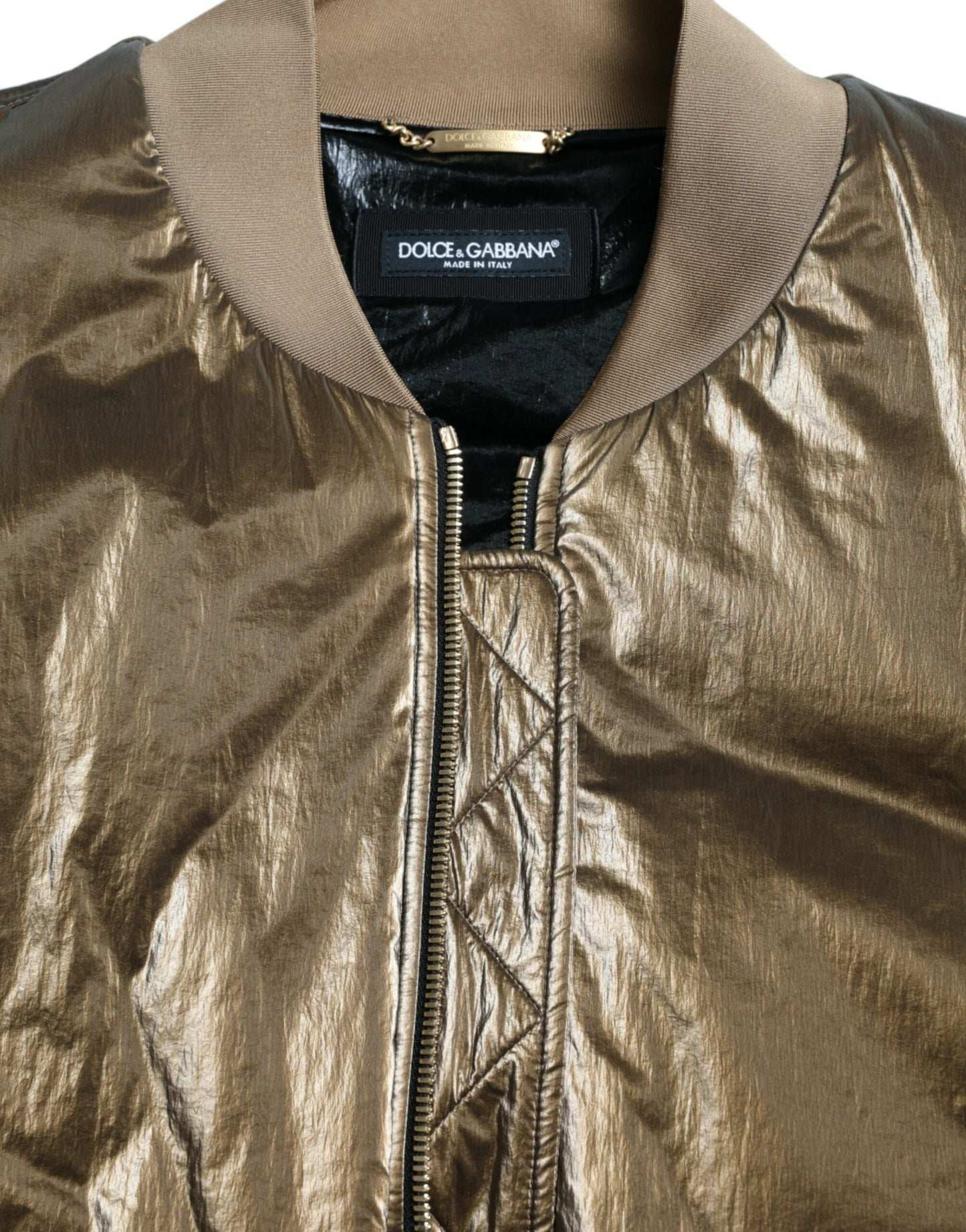 Bomber da uomo con zip intera in nylon bronzo