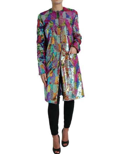 Giacca cappotto con paillettes in poliestere multicolore