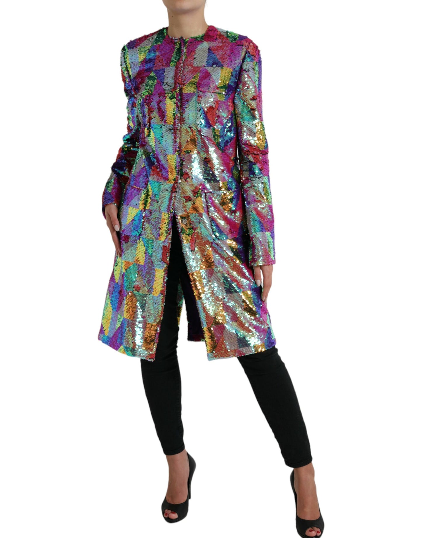 Giacca cappotto con paillettes in poliestere multicolore