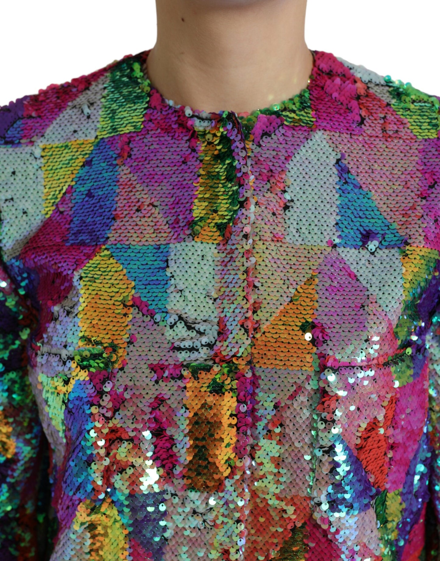 Giacca cappotto con paillettes in poliestere multicolore