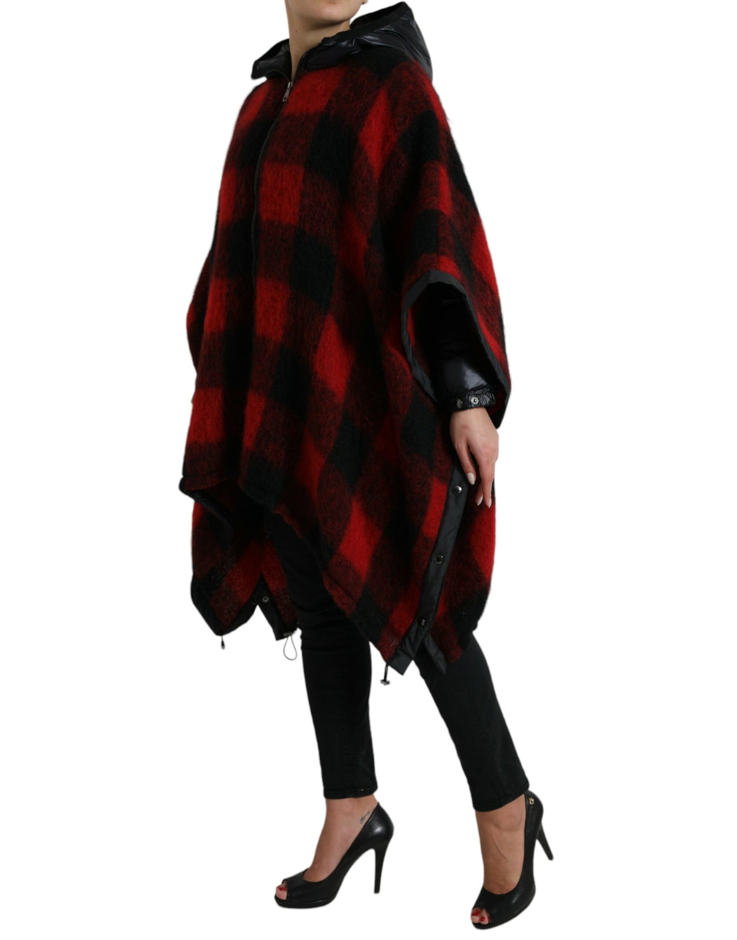 Giacca poncho con cappuccio con motivo Buffalo Check nero rosso