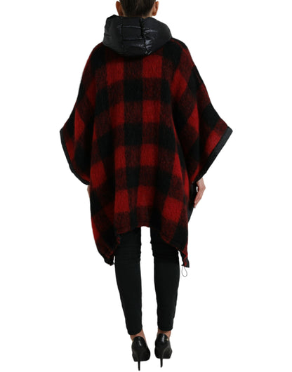 Giacca poncho con cappuccio con motivo Buffalo Check nero rosso