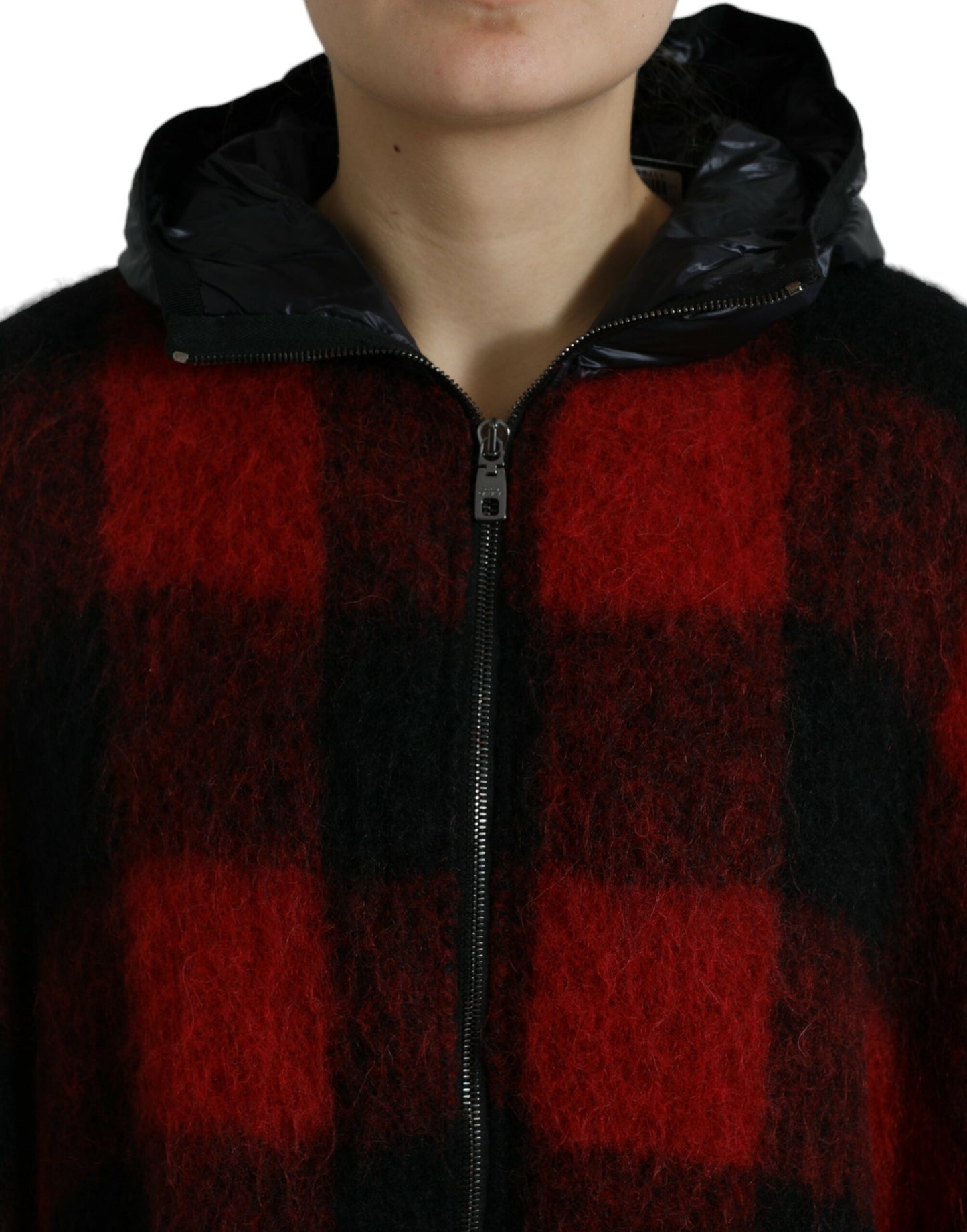 Giacca poncho con cappuccio con motivo Buffalo Check nero rosso