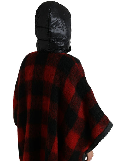 Giacca poncho con cappuccio con motivo Buffalo Check nero rosso