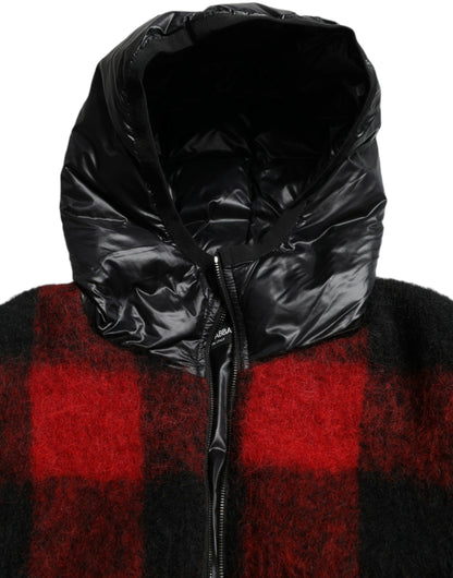 Giacca poncho con cappuccio con motivo Buffalo Check nero rosso