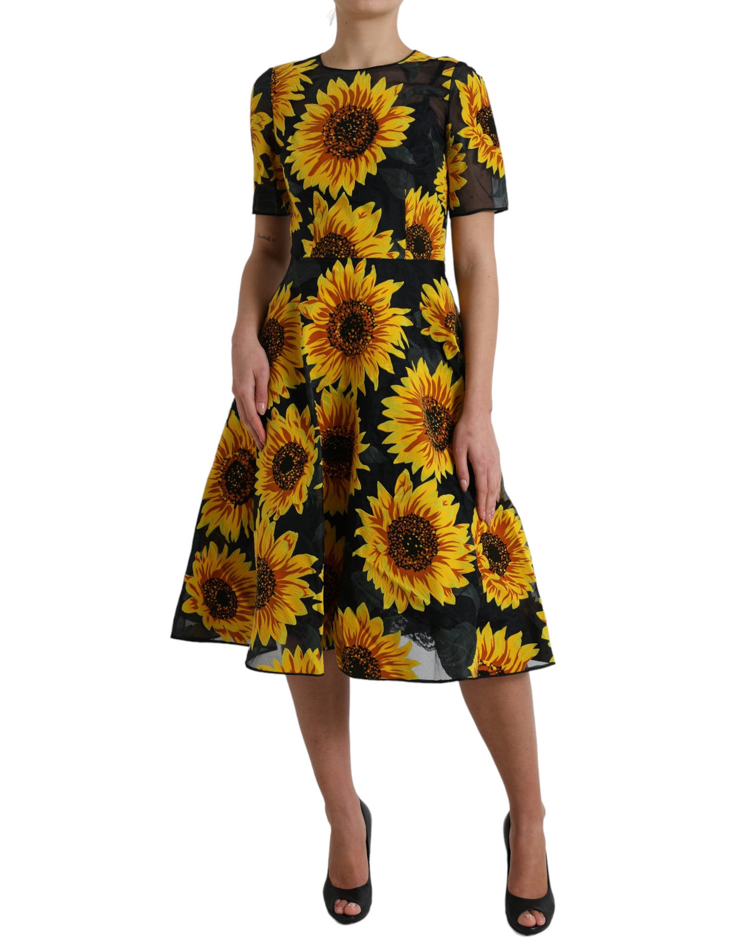 Dolce &amp; Gabbana Sommerliches Midikleid in A-Linie mit Sonnenblumenmuster