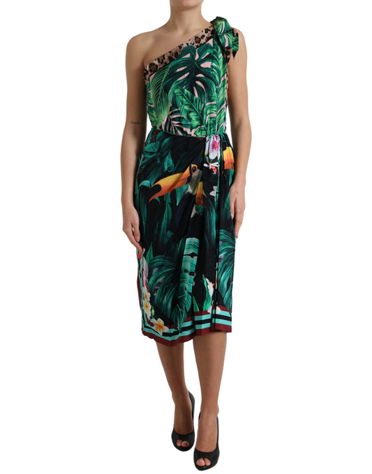 Dolce &amp; Gabbana One-Shoulder-Kleid mit tropischem Dschungel-Print