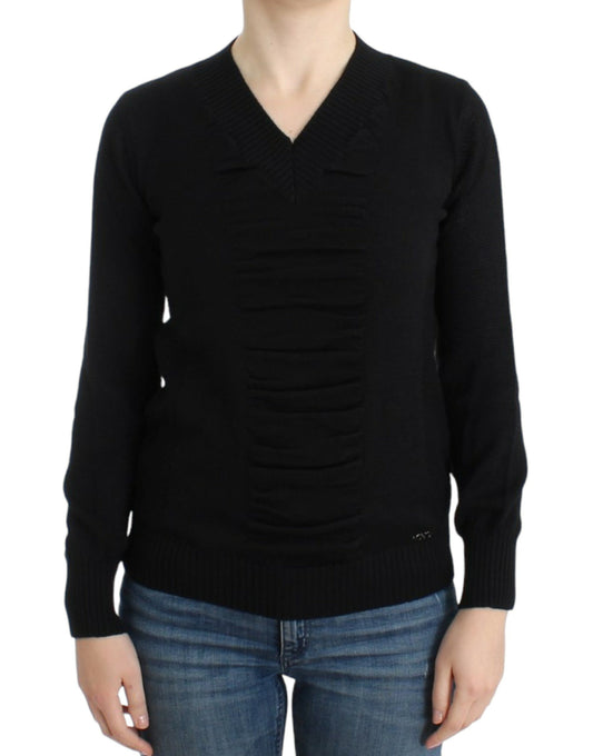 Pull en laine col V noir