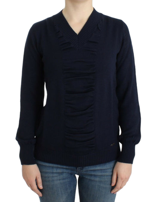 Pull en laine col V bleu foncé