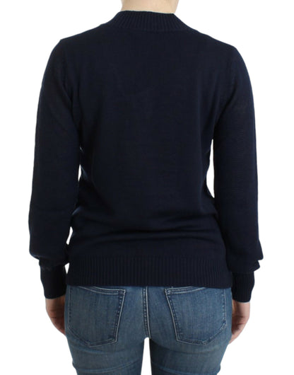 Pull en laine col V bleu foncé