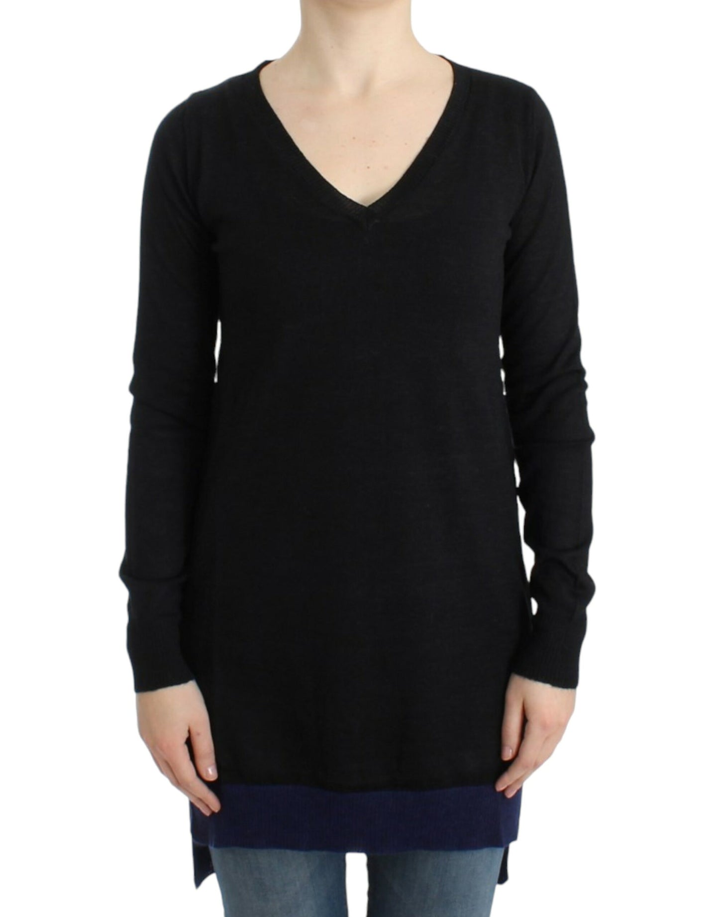 Maglione leggero nero con scollo a V