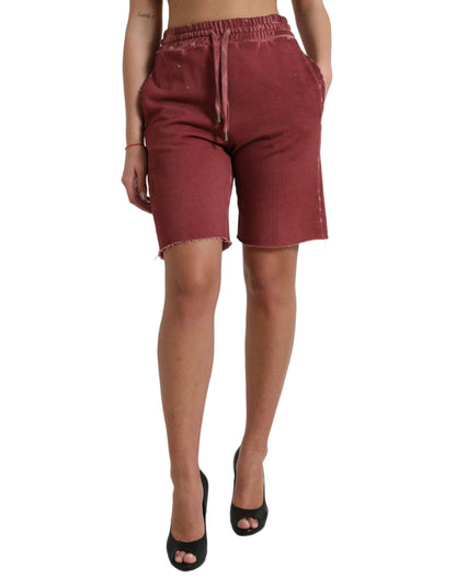 Dolce &amp; Gabbana Schicke kastanienbraune Designer-Sweatshorts mit hoher Taille