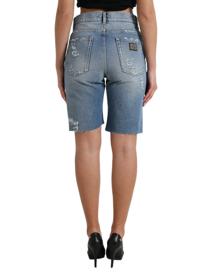 Dolce &amp; Gabbana – Bermuda-Jeansshorts mit Verzierung und hoher Taille