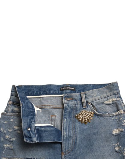 Dolce &amp; Gabbana – Bermuda-Jeansshorts mit Verzierung und hoher Taille