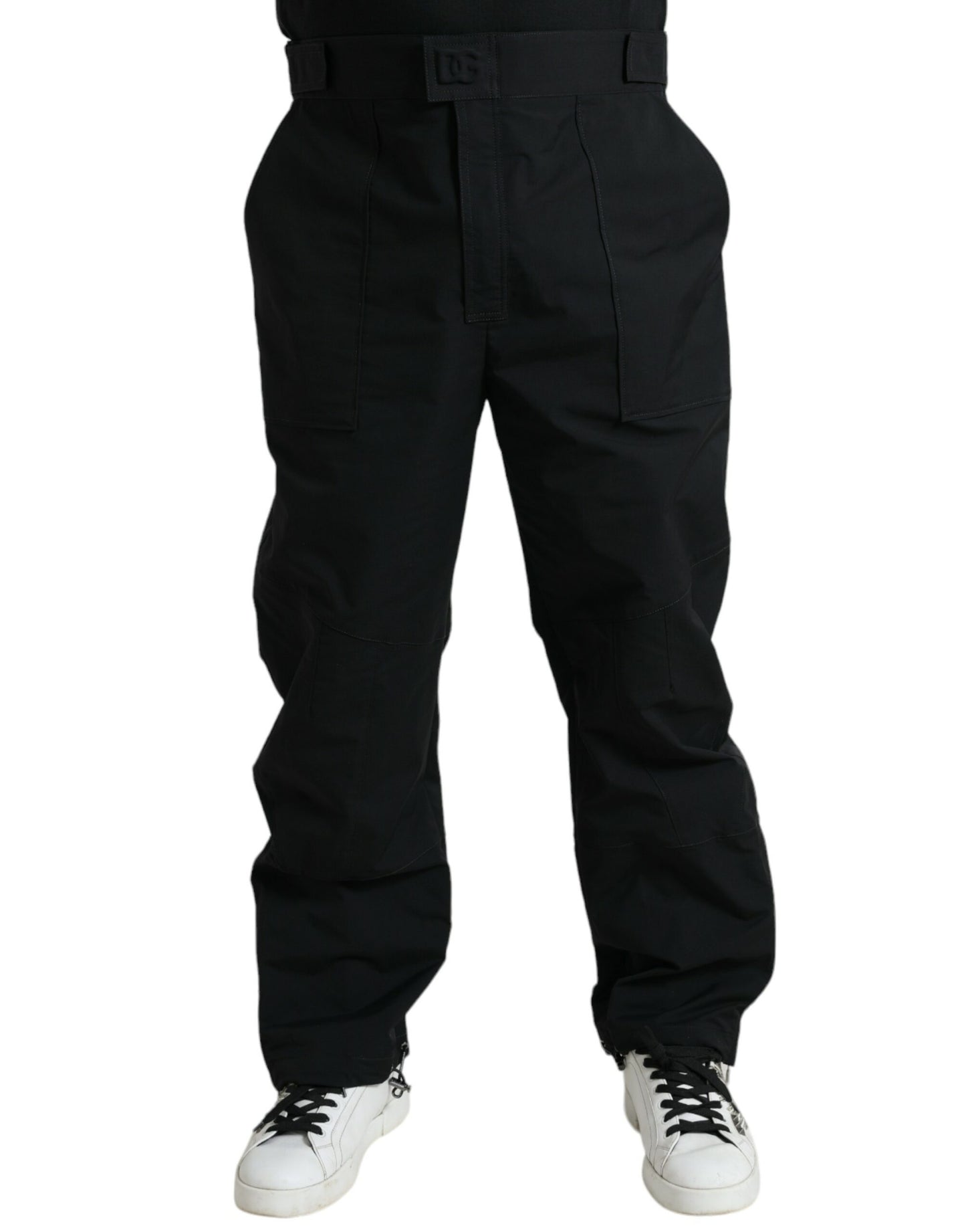 Pantaloni dritti con logo in poliestere nero