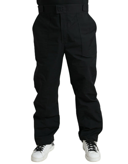 Pantaloni dritti con logo in poliestere nero