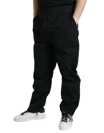 Pantaloni dritti con logo in poliestere nero