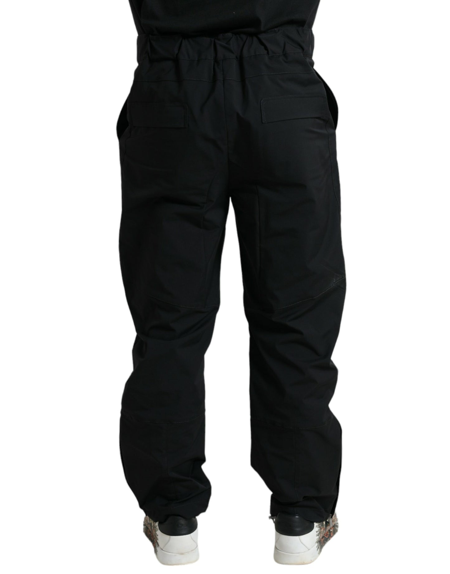 Pantaloni dritti con logo in poliestere nero