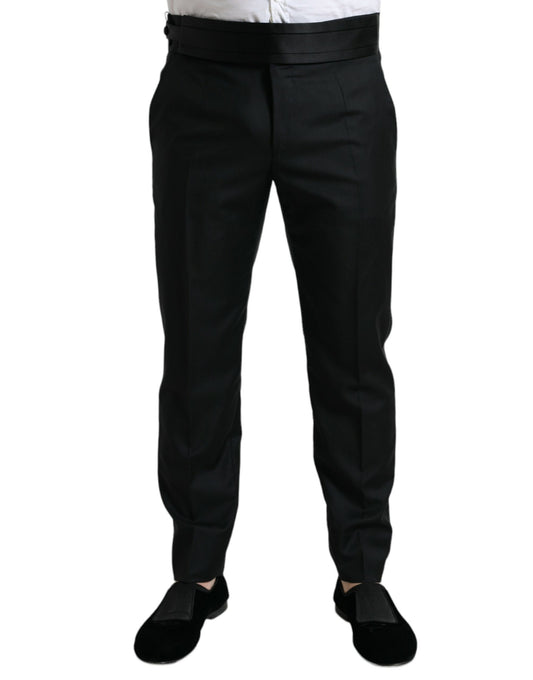 Pantaloni eleganti pantaloni formali slim fit in lana nera