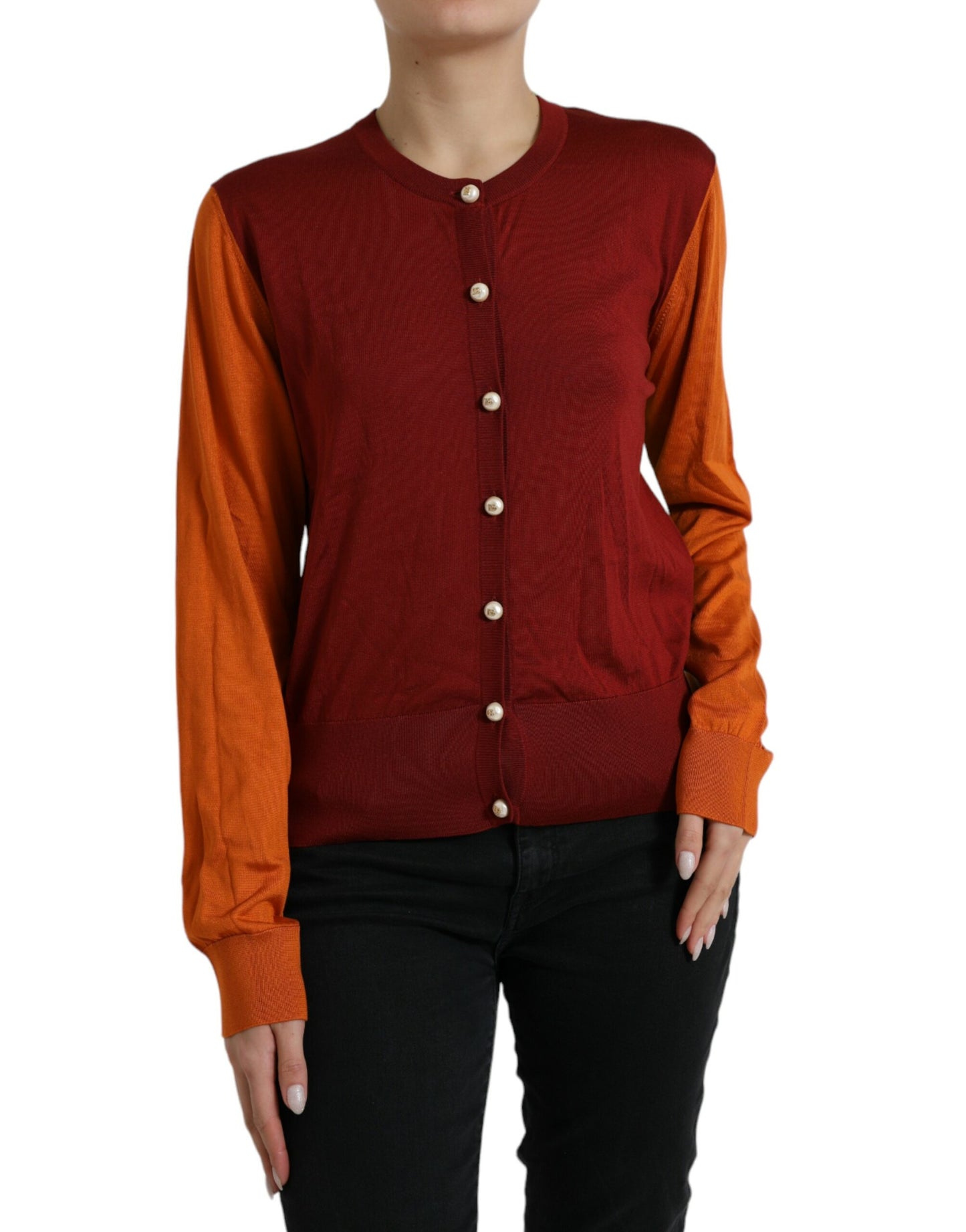 Maglione girocollo in seta color block cardigan multicolor