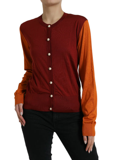 Maglione girocollo in seta color block cardigan multicolor