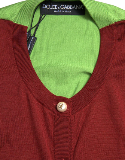 Maglione girocollo in seta color block cardigan multicolor