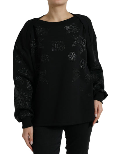 Dolce &amp; Gabbana Eleganter schwarzer Pullover mit Blumenapplikation