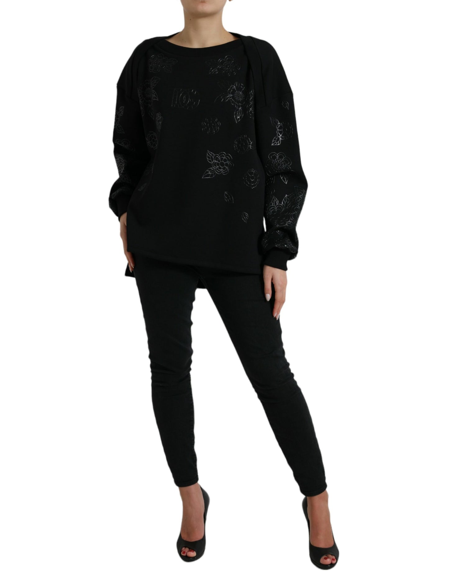 Dolce & Gabbana Elegant Black Floral Applique Sweater