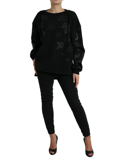 Dolce &amp; Gabbana Eleganter schwarzer Pullover mit Blumenapplikation